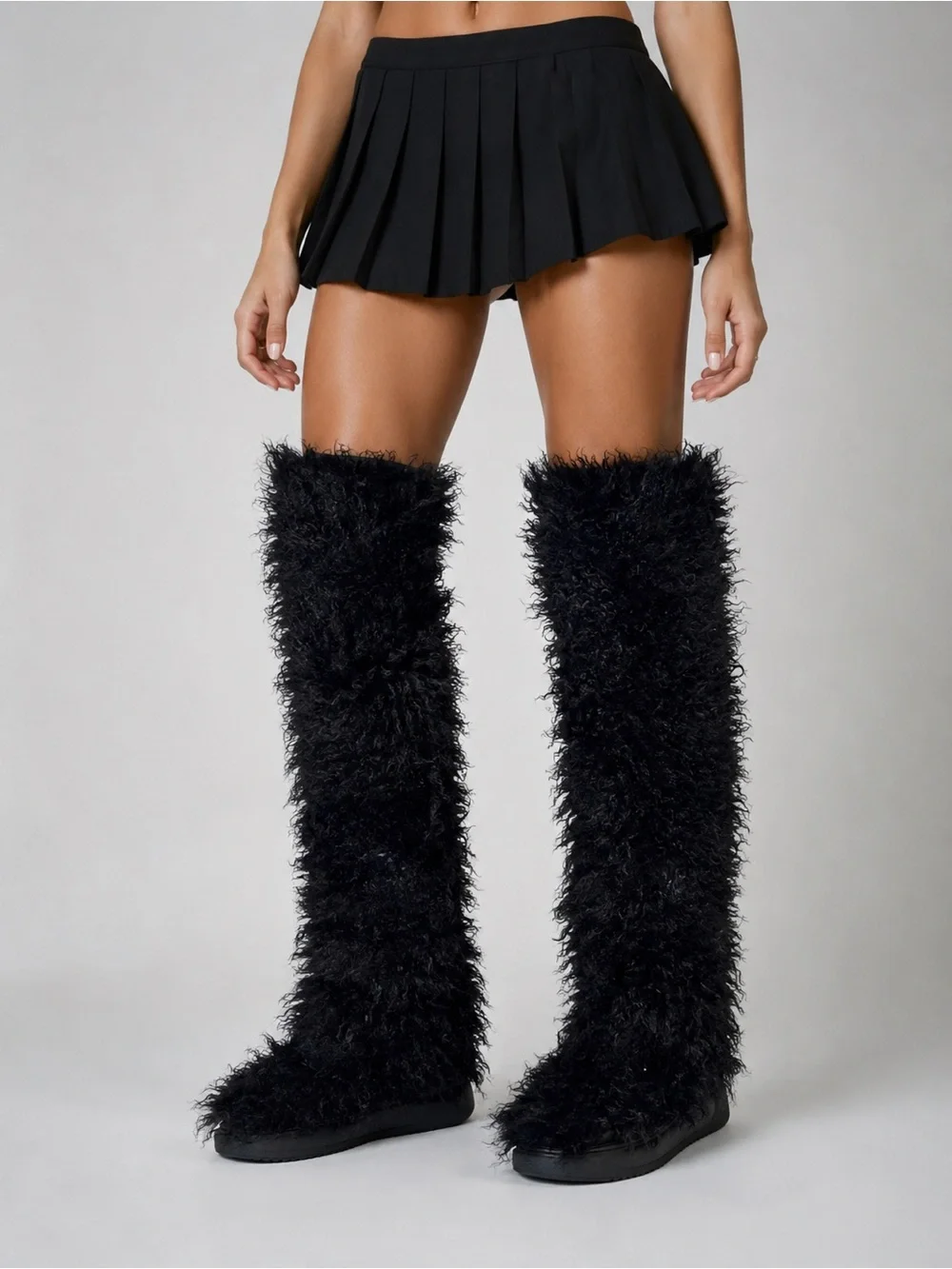 🖤 Azalea Wang Templeton Black Shaggy Faux Fur Knee-High | Cozy Statement Boots